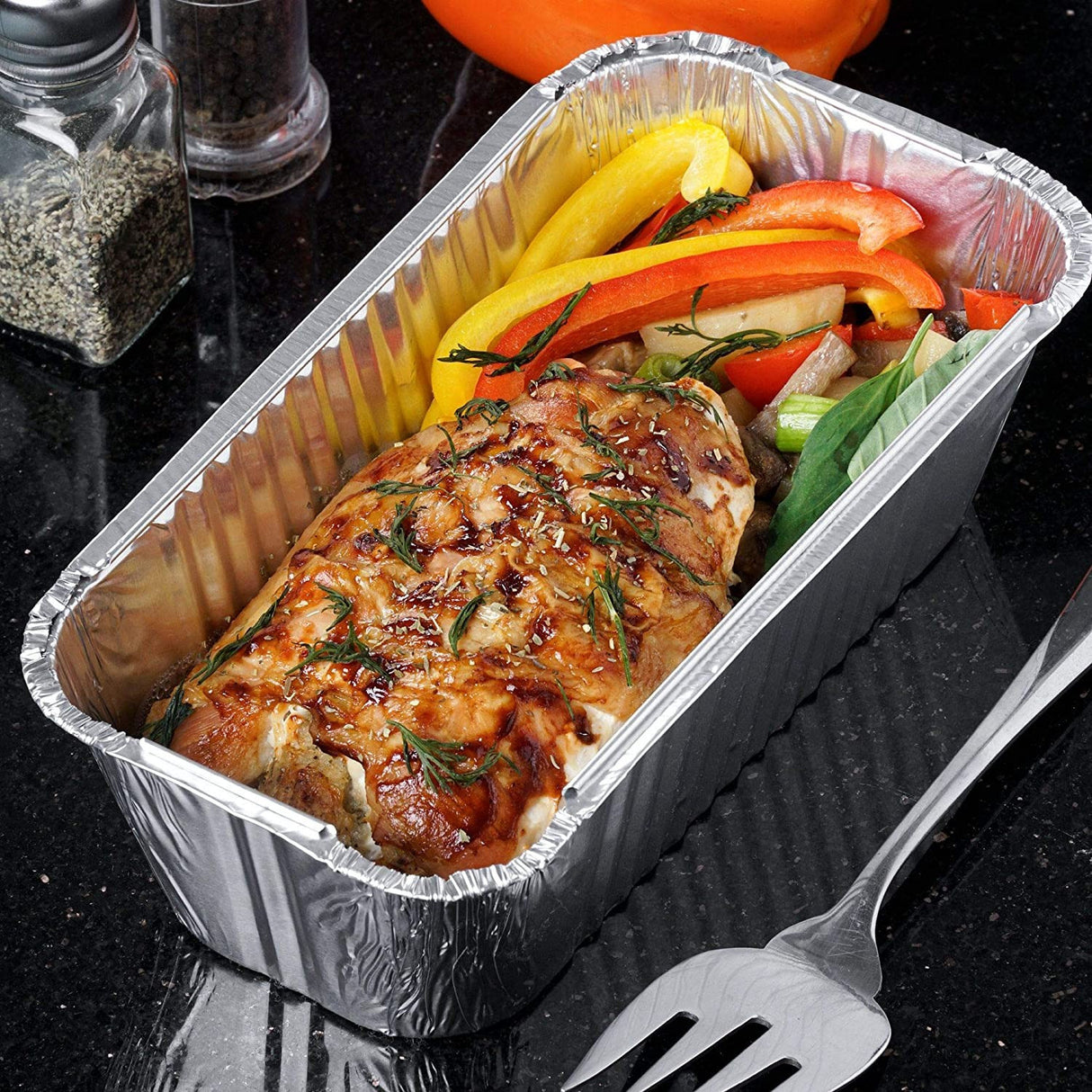 10 Pack Rectangular Large Loaf 1.5 Litre Aluminium Foil Container Trays with Lids - Decodine