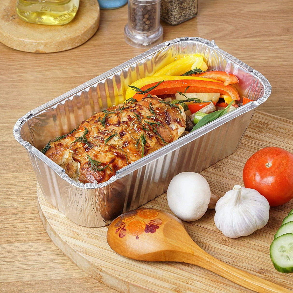 10 Pack Rectangular Large Loaf 1.5 Litre Aluminium Foil Container Trays with Lids - Decodine