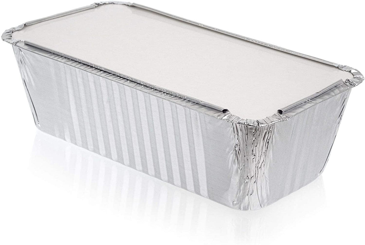 10 Pack Rectangular Medium Loaf Aluminium Foil Container Trays with Lids - Decodine