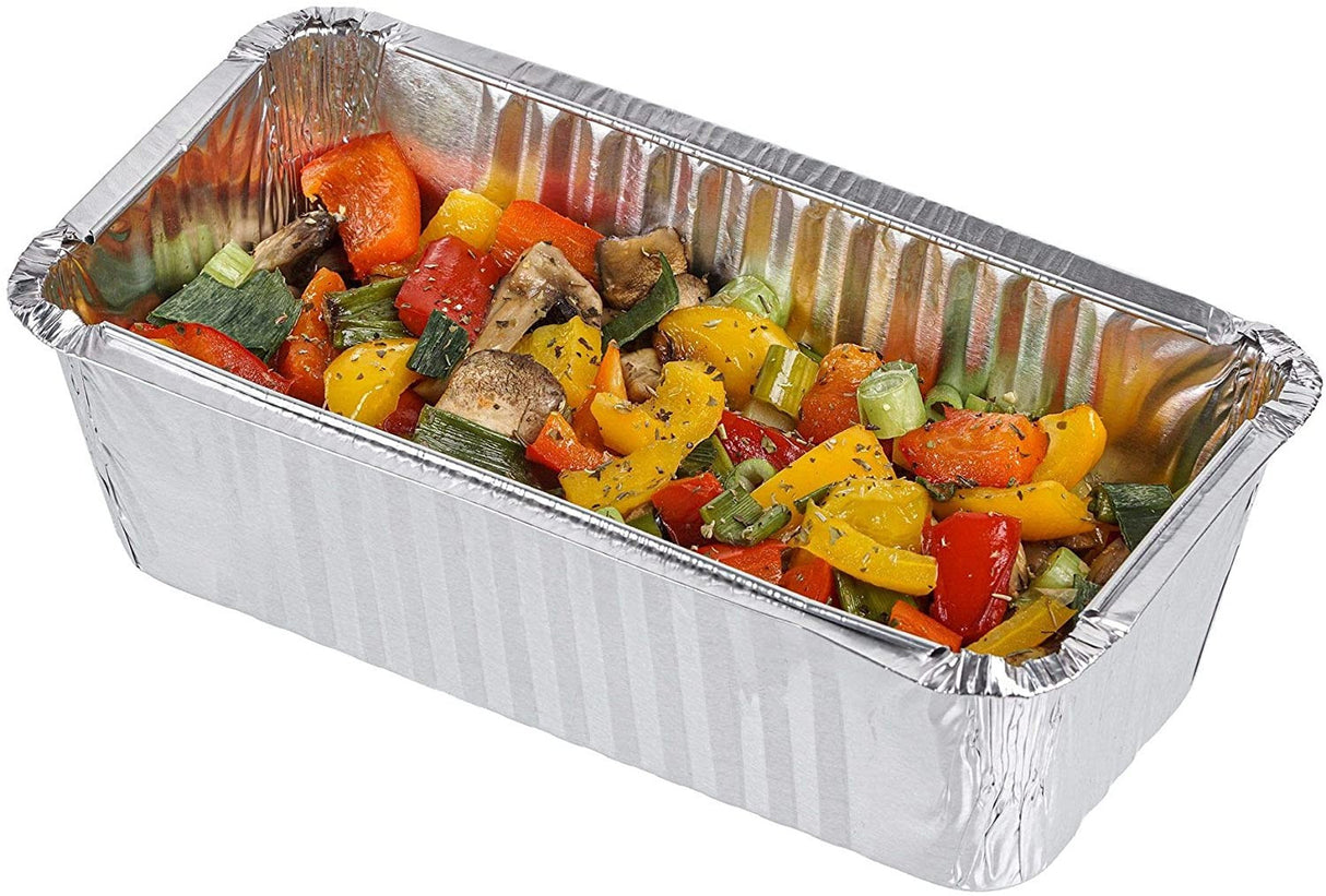 10 Pack Rectangular Medium Loaf Aluminium Foil Container Trays with Lids - Decodine