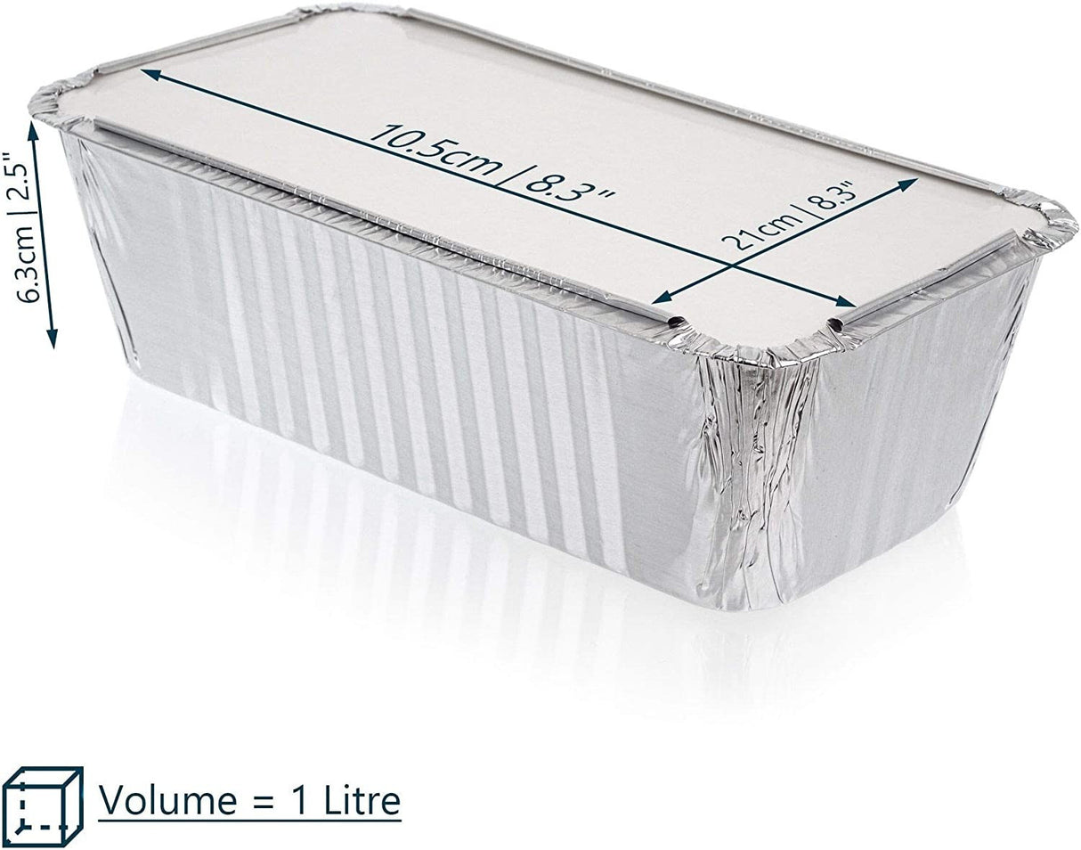 10 Pack Rectangular Medium Loaf Aluminium Foil Container Trays with Lids - Decodine