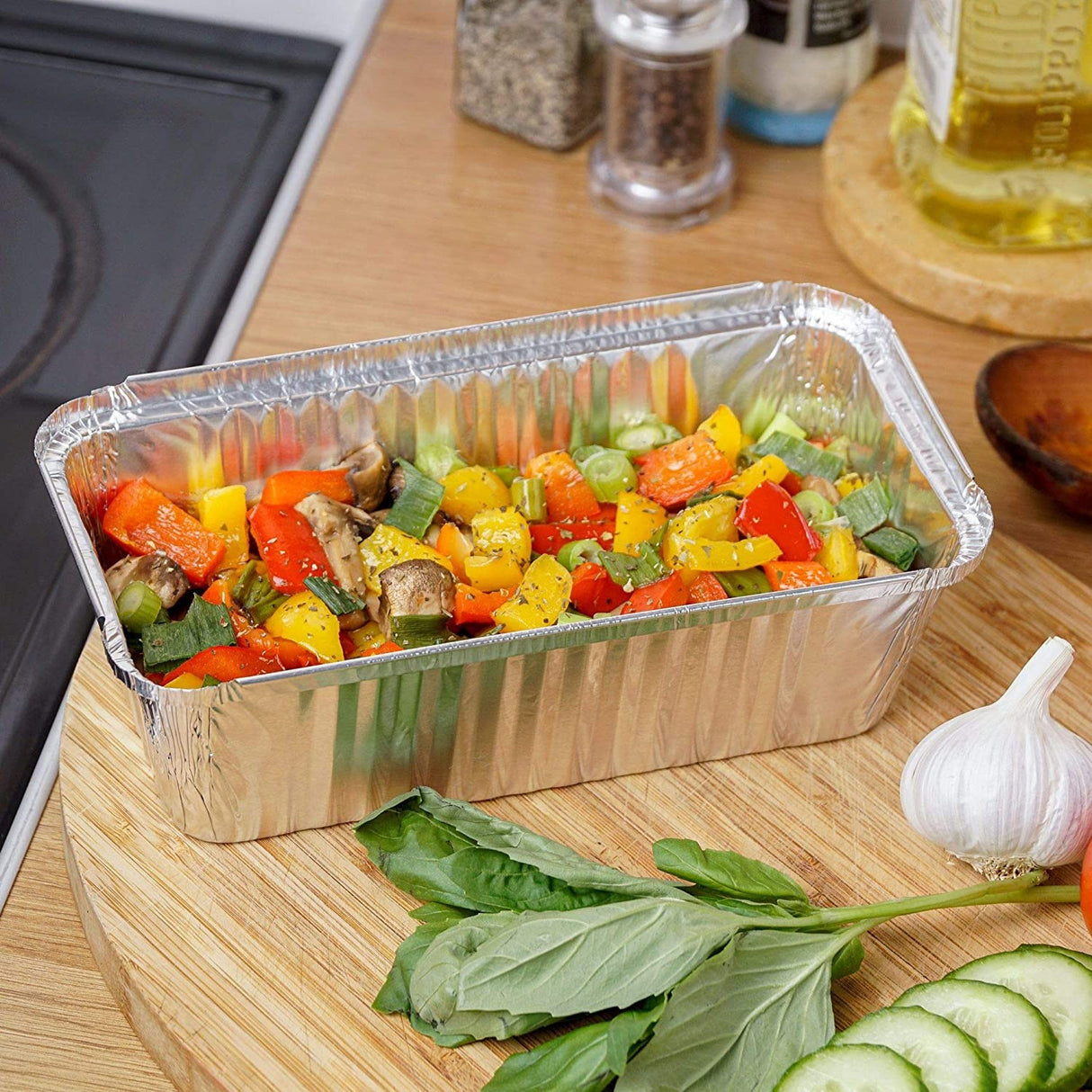 10 Pack Rectangular Medium Loaf Aluminium Foil Container Trays with Lids - Decodine