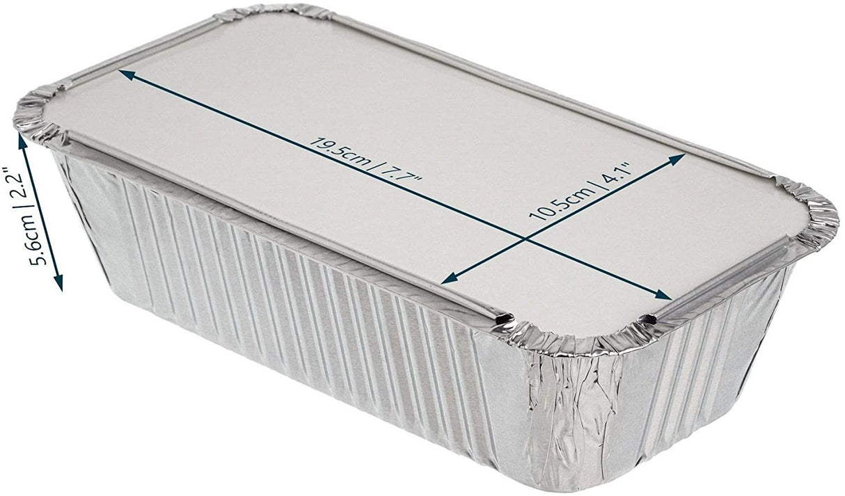10 Pack Rectangular Small Loaf Aluminium Foil Container Trays with Lids - Decodine