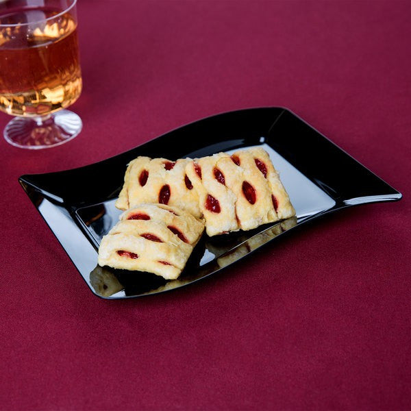 10 Pack Rectangular Wavy Designed Plastic Black Dessert Plates "7.5 x "5.5 - Decodine