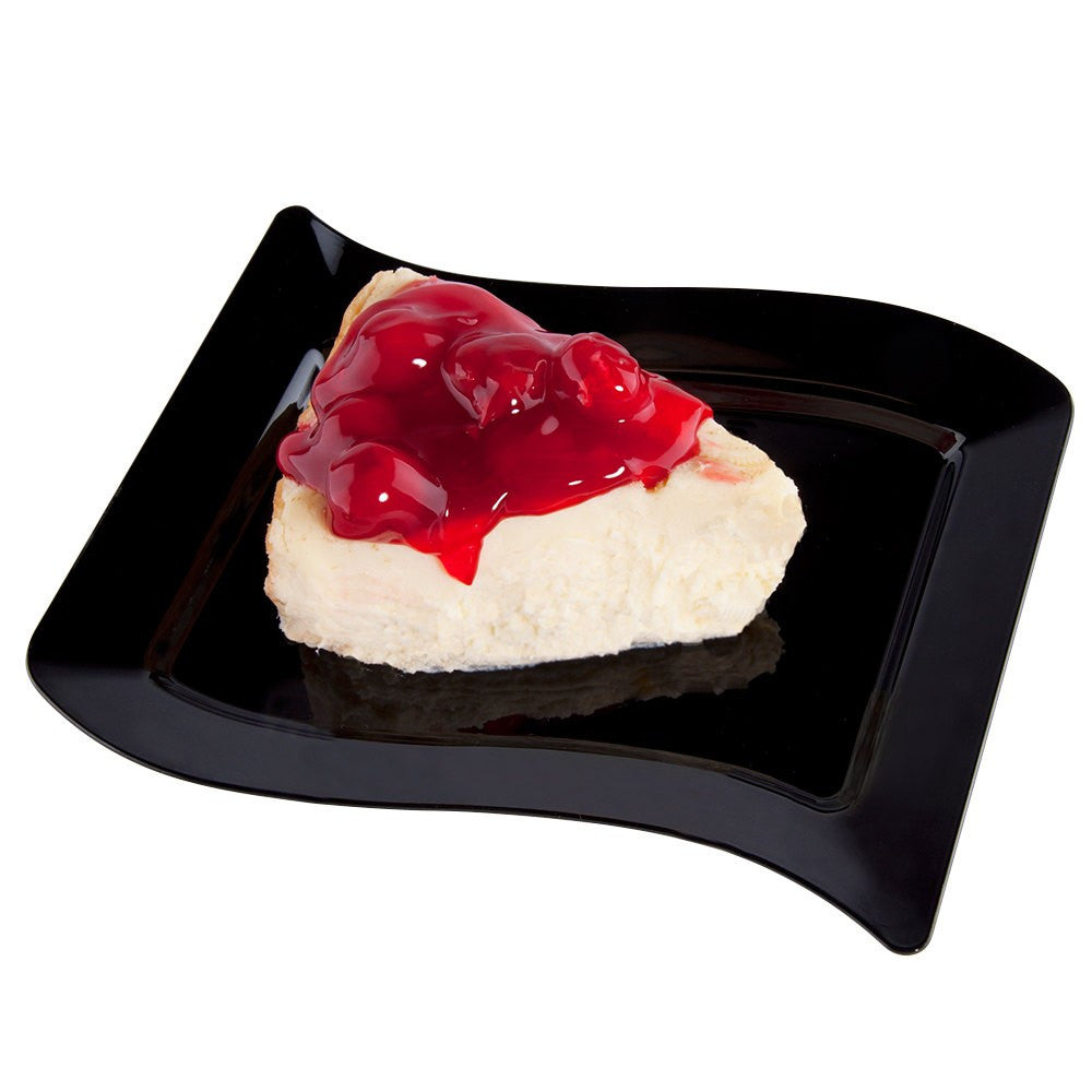 10 Pack Rectangular Wavy Designed Plastic Black Dessert Plates "7.5 x "5.5 - Decodine