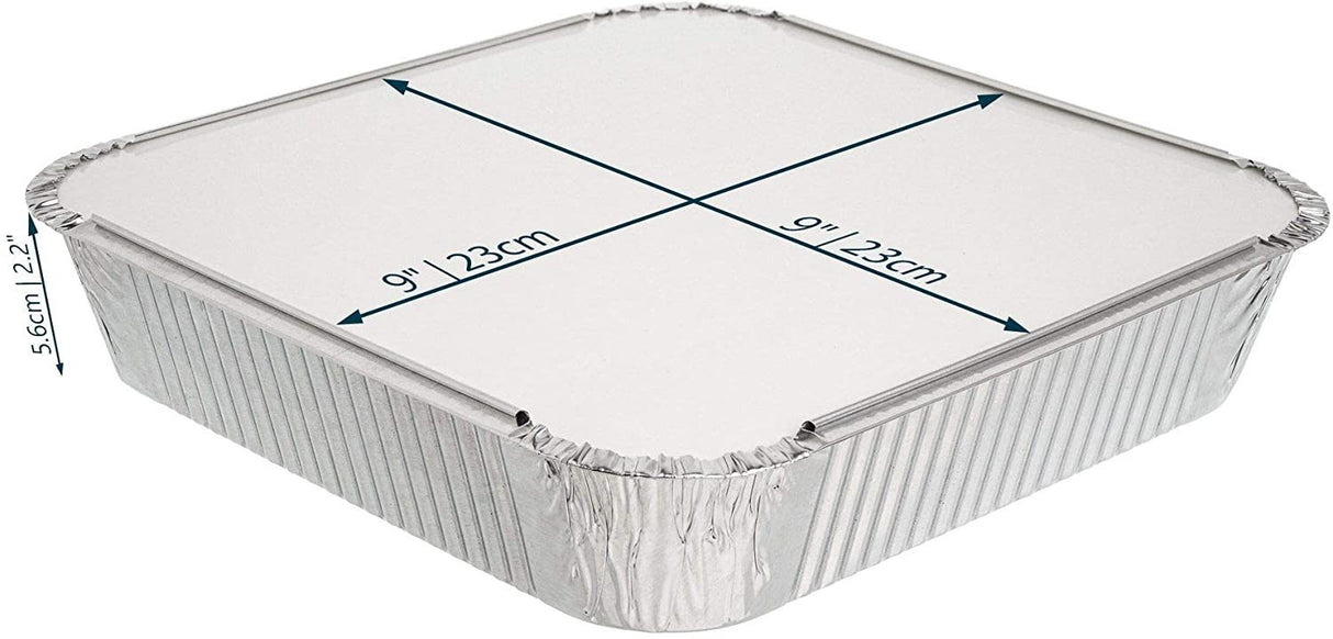 10 Pack Square 9" x 9" Aluminium Foil Container Trays with Lids - Decodine