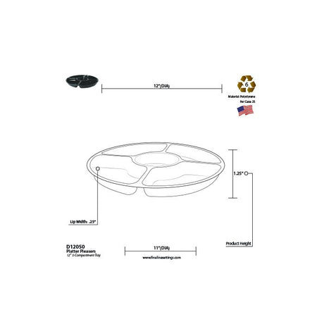 12" Clear 5 Sectional Plastic Compartment Platter Tray - Decodine