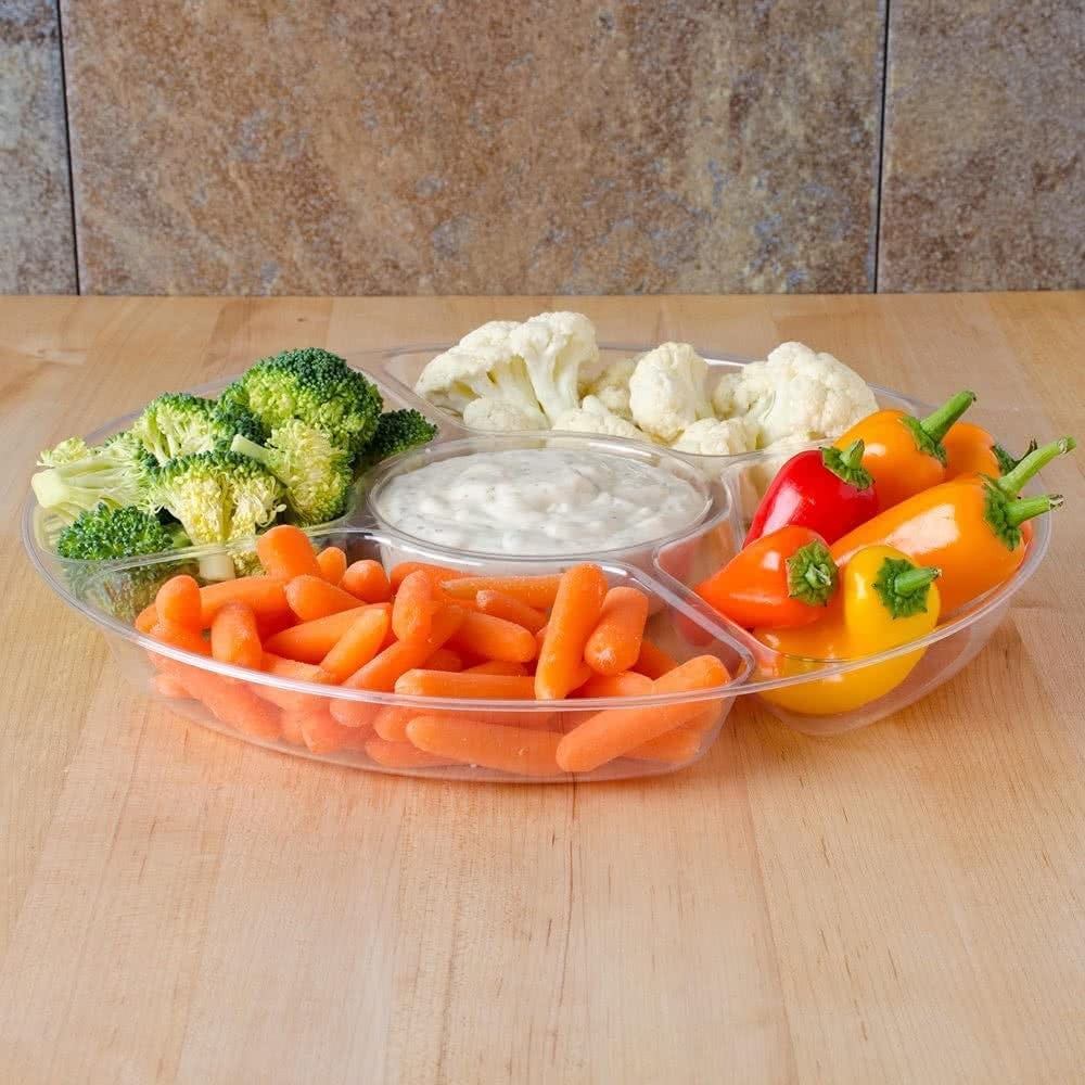 12" Clear 5 Sectional Plastic Compartment Platter Tray - Decodine