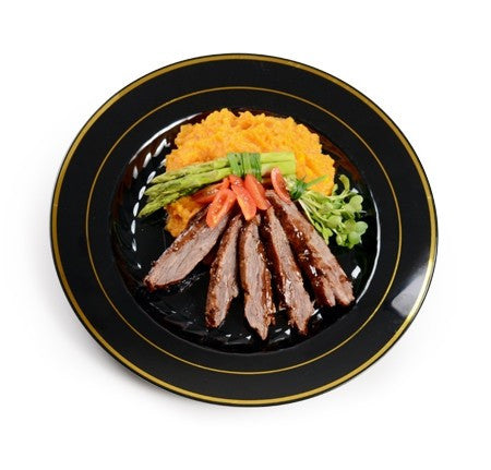 12 Pack 10.25" Round Plastic Dinner Plates - Black with Gold Rim - Decodine