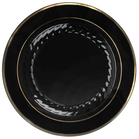 12 Pack 10.25" Round Plastic Dinner Plates - Black with Gold Rim - Decodine