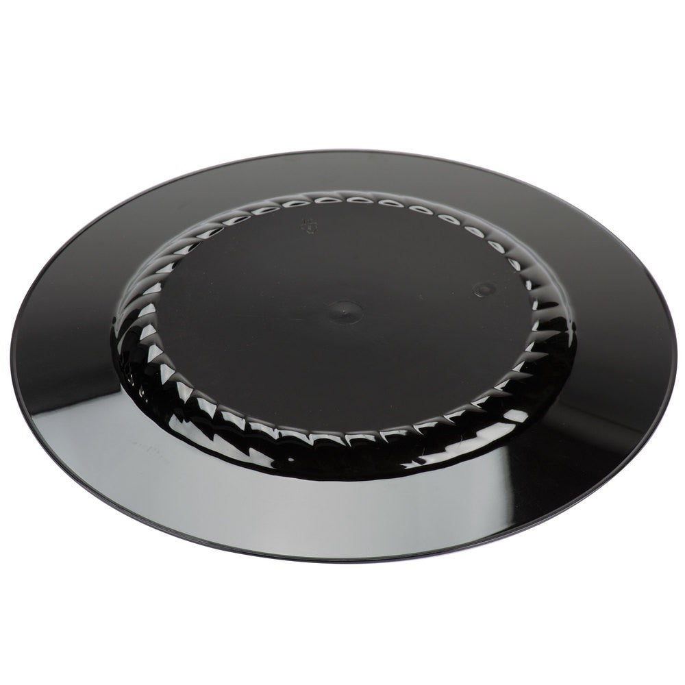 12 Pack 10.25" Round Plastic Dinner Plates - Black with Gold Rim - Decodine