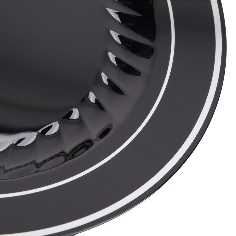 12 Pack 10.25" Round Plastic Dinner Plates - Black with Silver Rim - Decodine