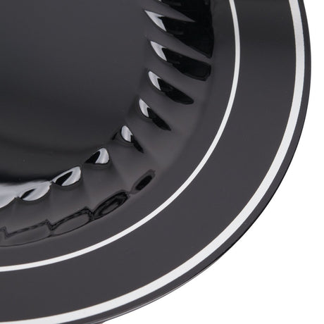 12 Pack 10.25" Round Plastic Dinner Plates - Black with Silver Rim - Decodine