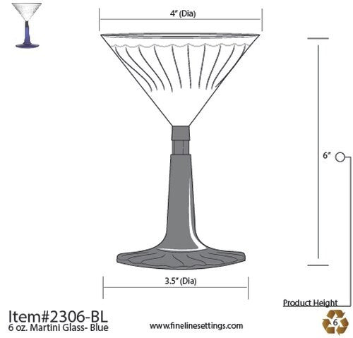 12 Pack 6oz Plastic Martini Cocktail Glasses with Blue Base - Decodine