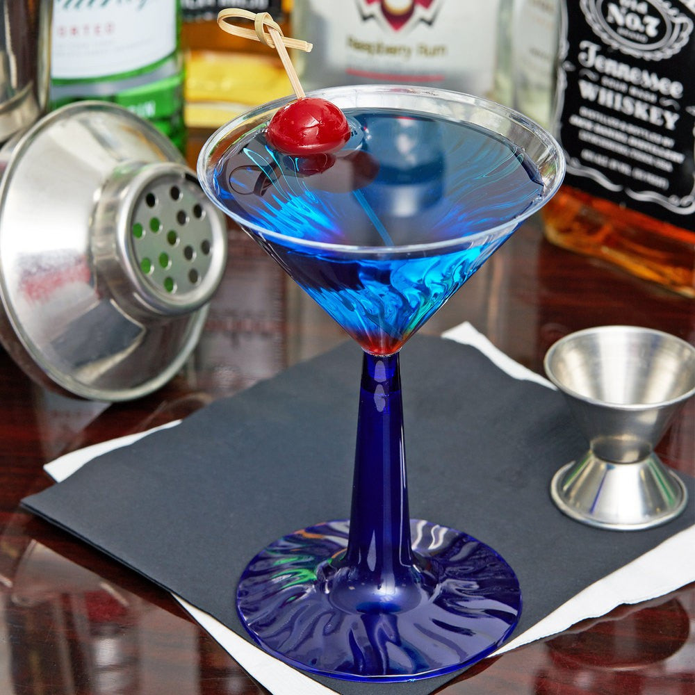 12 Pack 6oz Plastic Martini Cocktail Glasses with Blue Base - Decodine