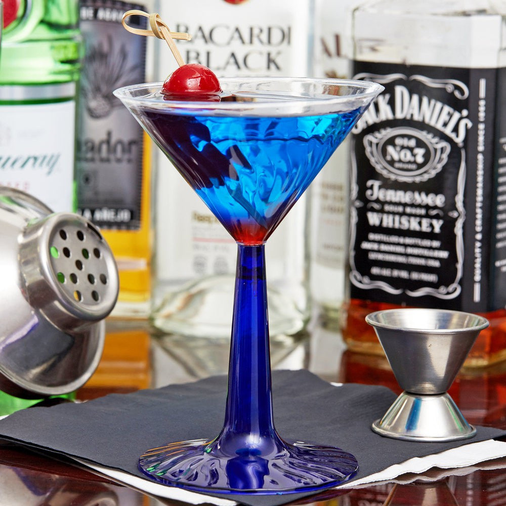 12 Pack 6oz Plastic Martini Cocktail Glasses with Blue Base - Decodine