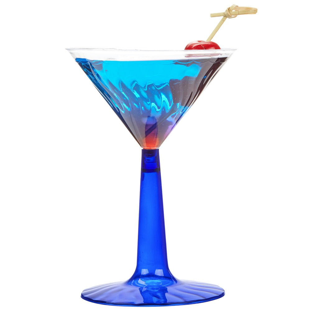 12 Pack 6oz Plastic Martini Cocktail Glasses with Blue Base - Decodine
