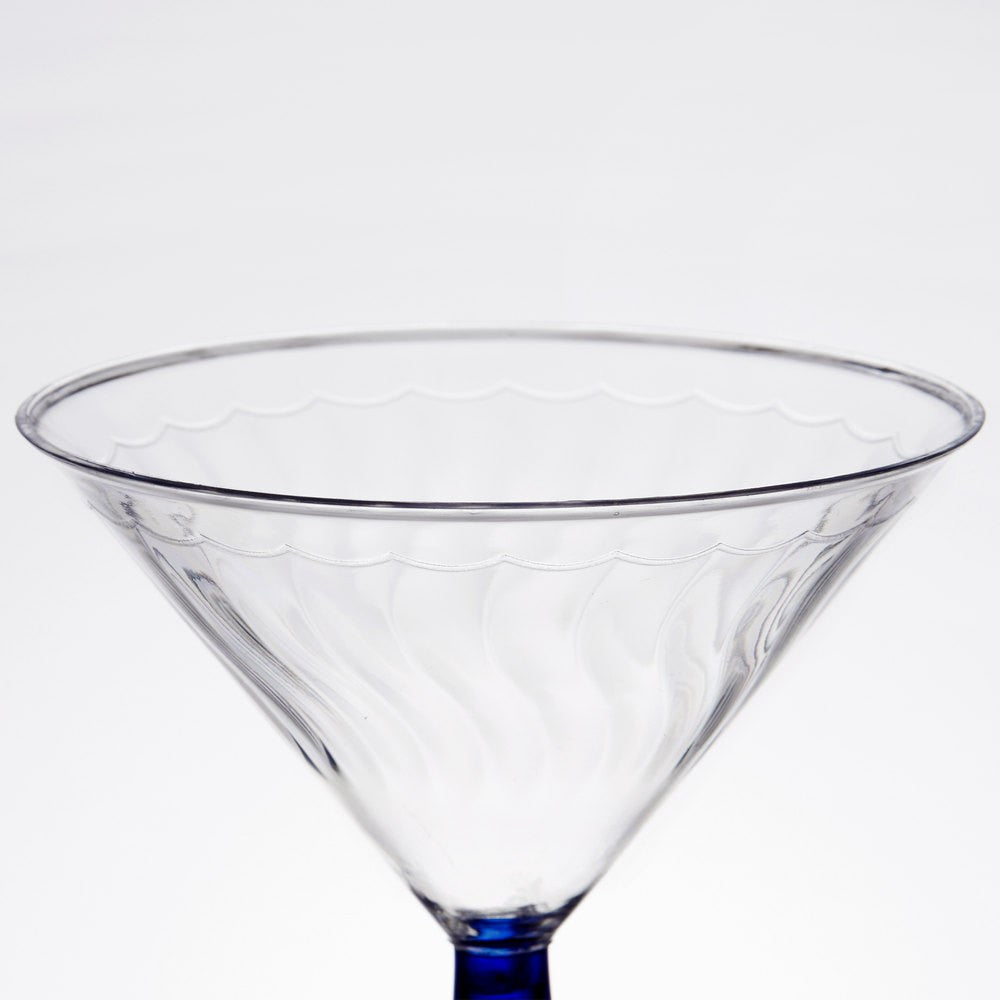 12 Pack 6oz Plastic Martini Cocktail Glasses with Blue Base - Decodine