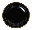 12 Pack 9" Round Plastic Plates - Black with Gold Rim - Decodine