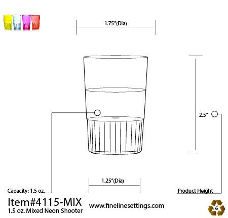 12 Pack Premium Plastic Shot Glasses Multi Colours - Decodine