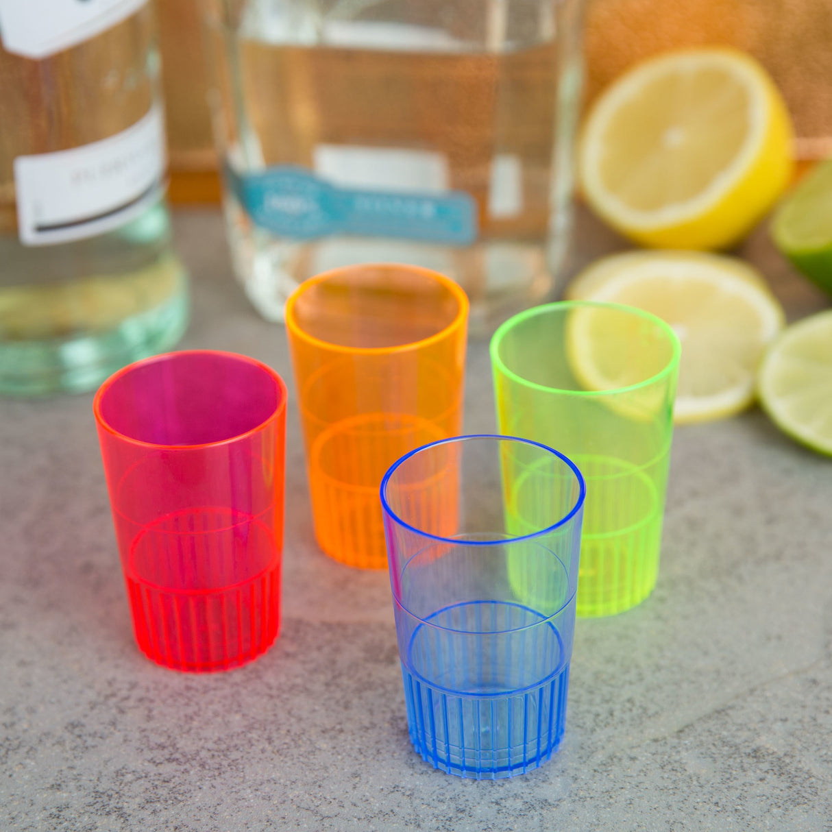 12 Pack Premium Plastic Shot Glasses Multi Colours - Decodine