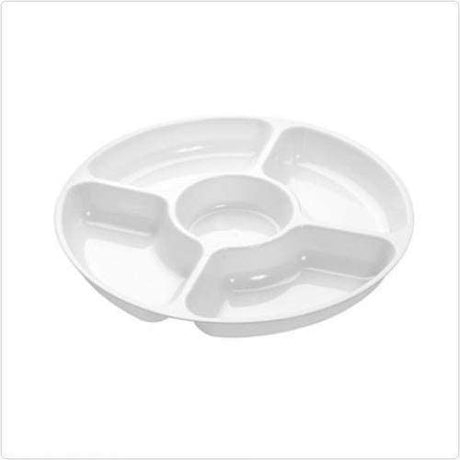 12" White 5 Sectional Plastic Compartment Platter Tray - Decodine