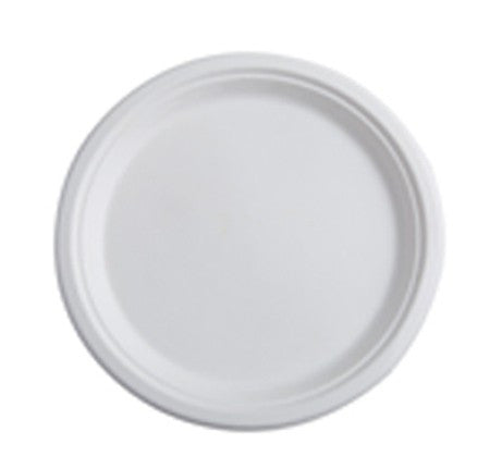 125 Pack 10" Round Bagasse Biodegradable White Disposable Plates - Decodine