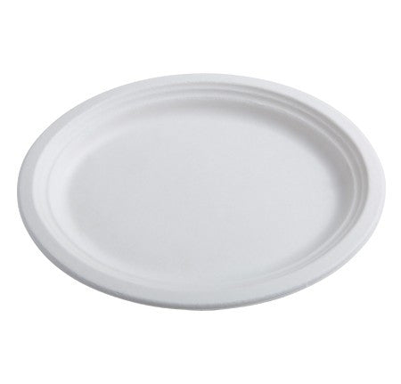 125 Pack 12.5" x 10" Oval Bagasse Biodegradable White Disposable Plates/Trays - Decodine