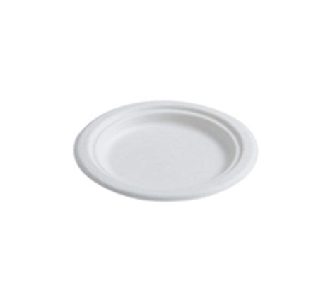 125 Pack 6" Round Bagasse Biodegradable White Disposable Plates - Decodine