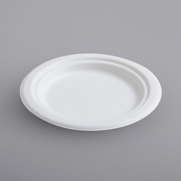 125 Pack 6" Round Bagasse Biodegradable White Disposable Plates - Decodine