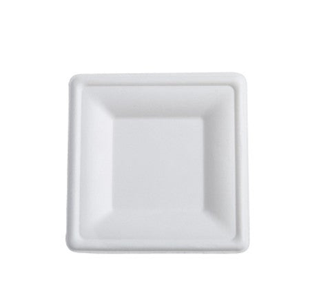125 Pack 6" Square Bagasse Biodegradable White Disposable Plates - Decodine