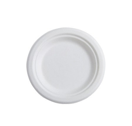 125 Pack 7" Round Bagasse Biodegradable White Disposable Plates - Decodine