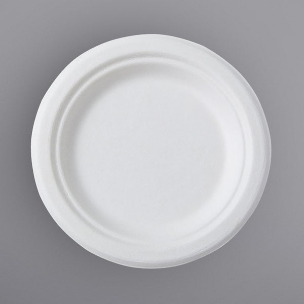 125 Pack 7" Round Bagasse Biodegradable White Disposable Plates - Decodine