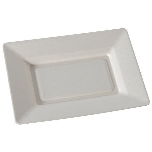 125 Pack 7.5" x 5.5" Rectangular Bagasse Biodegradable White Disposable Plates - Decodine