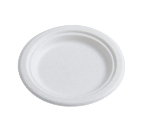 125 Pack 9" Round Bagasse Biodegradable White Disposable Plates - Decodine