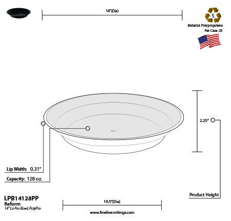 14" - 128 OZ. Black Low Profile Bowl - Decodine