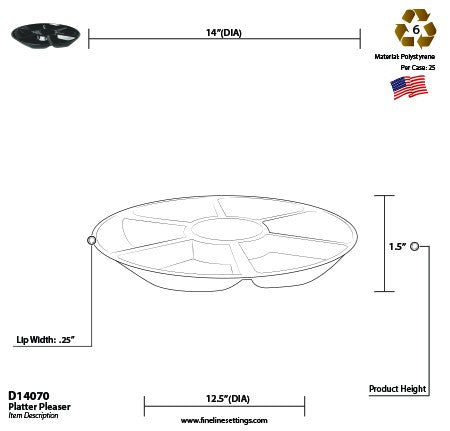 14" Sectional Plastic Compartment Platter Tray 7 Sections - Decodine