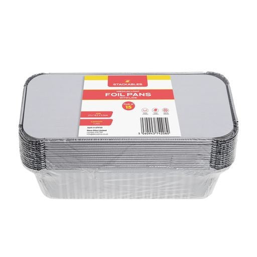 15 Pack 1 Litre Foil Pans Trays with Lids - Decodine
