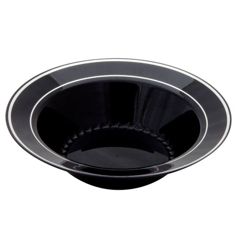 15 Pack 12oz Round Plastic Soup Bowls - Black Bowls with Silver Rim - Decodine