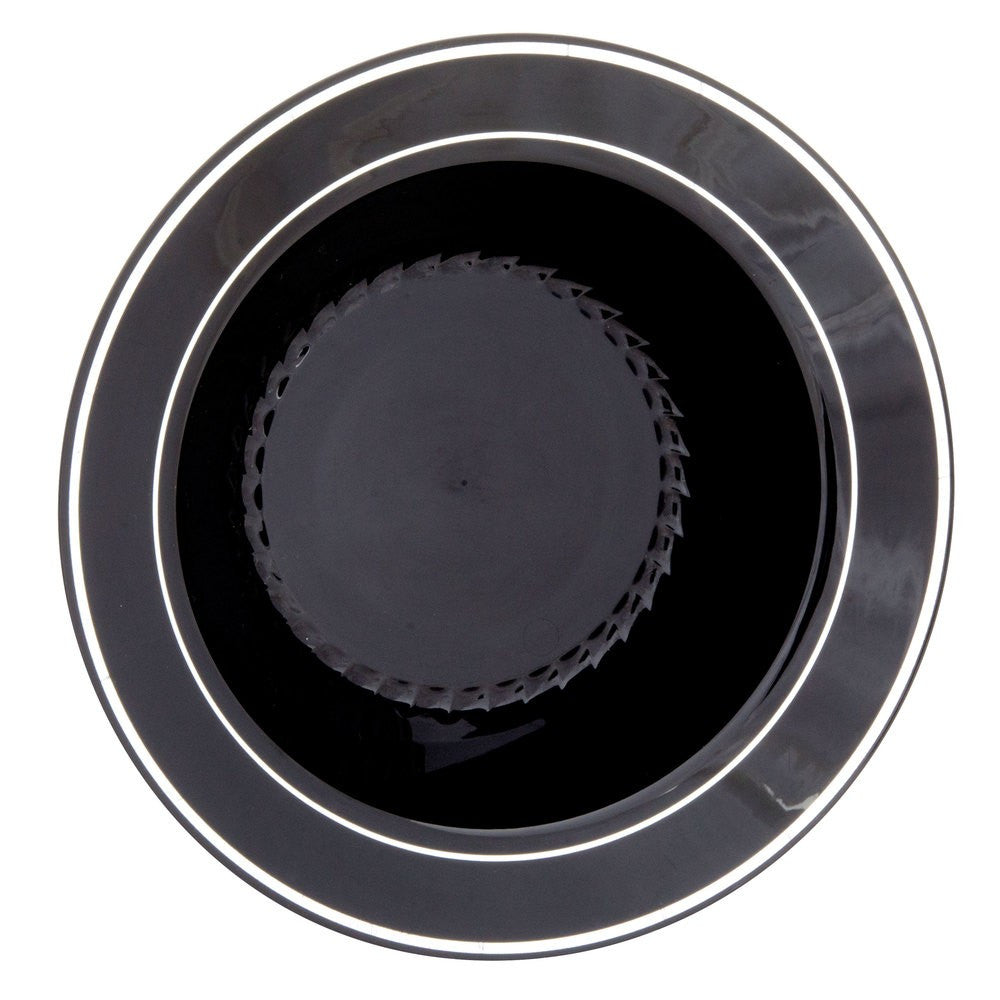 15 Pack 12oz Round Plastic Soup Bowls - Black Bowls with Silver Rim - Decodine