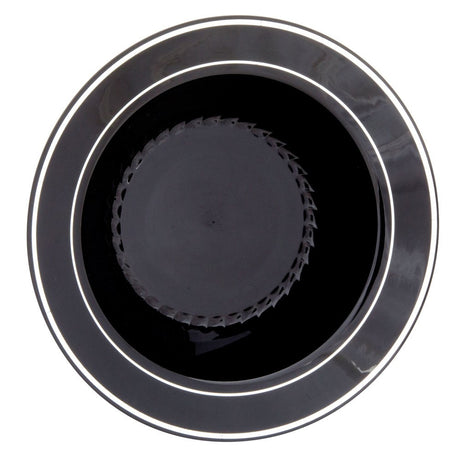 15 Pack 12oz Round Plastic Soup Bowls - Black Bowls with Silver Rim - Decodine