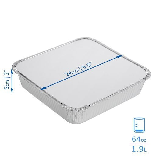 15 Pack 1.9 Litre Square Foil Pans Trays with Lids - Decodine