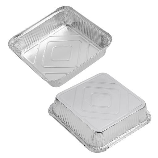 15 Pack 1.9 Litre Square Foil Pans Trays with Lids - Decodine