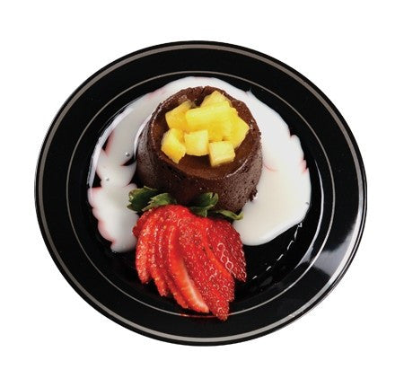 15 Pack 6" Round Plastic Dessert Plates - Black with silver Rim - Decodine