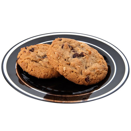 15 Pack 6" Round Plastic Dessert Plates - Black with silver Rim - Decodine