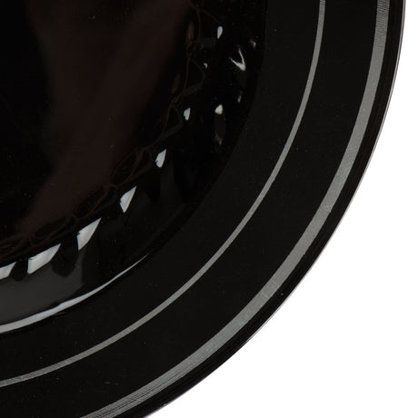 15 Pack 6" Round Plastic Dessert Plates - Black with silver Rim - Decodine