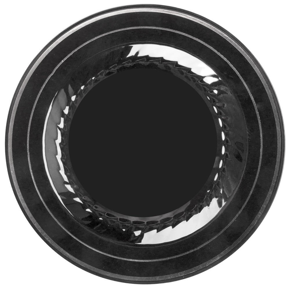 15 Pack 6" Round Plastic Dessert Plates - Black with silver Rim - Decodine