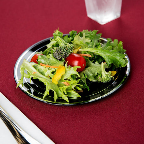 15 Pack 6" Round Plastic Dessert Plates - Black with silver Rim - Decodine