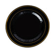 15 Pack 7.5" Round Plastic Salad Plates - Black with Gold Rim - Decodine