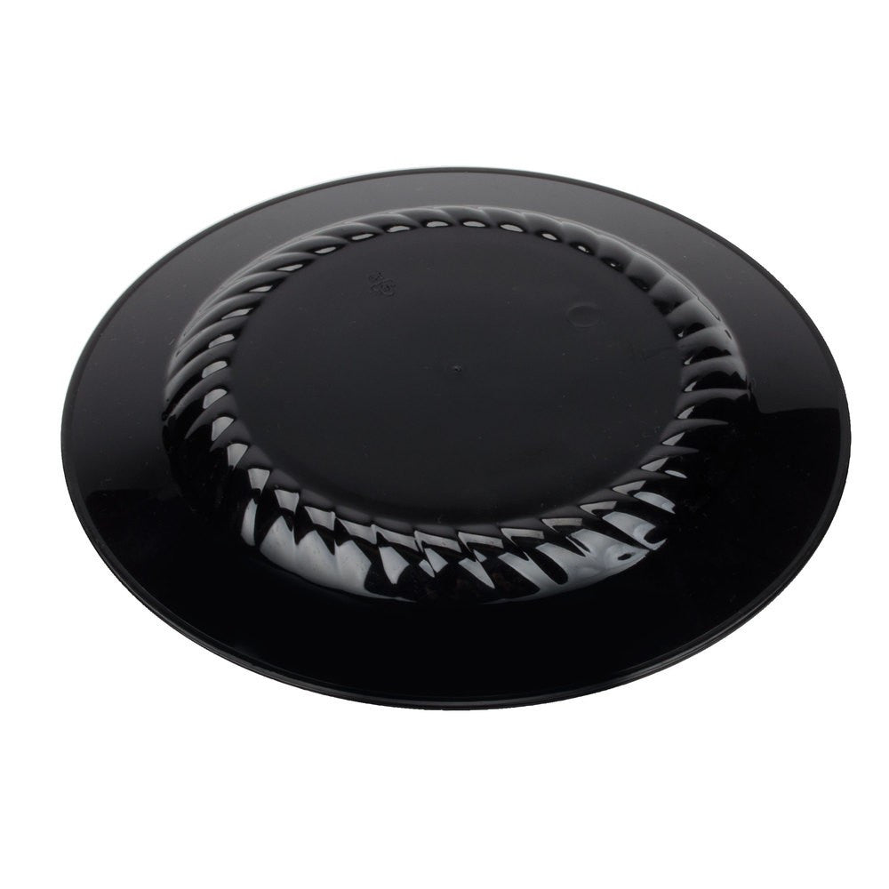 15 Pack 7.5" Round Plastic Salad Plates - Black with Gold Rim - Decodine